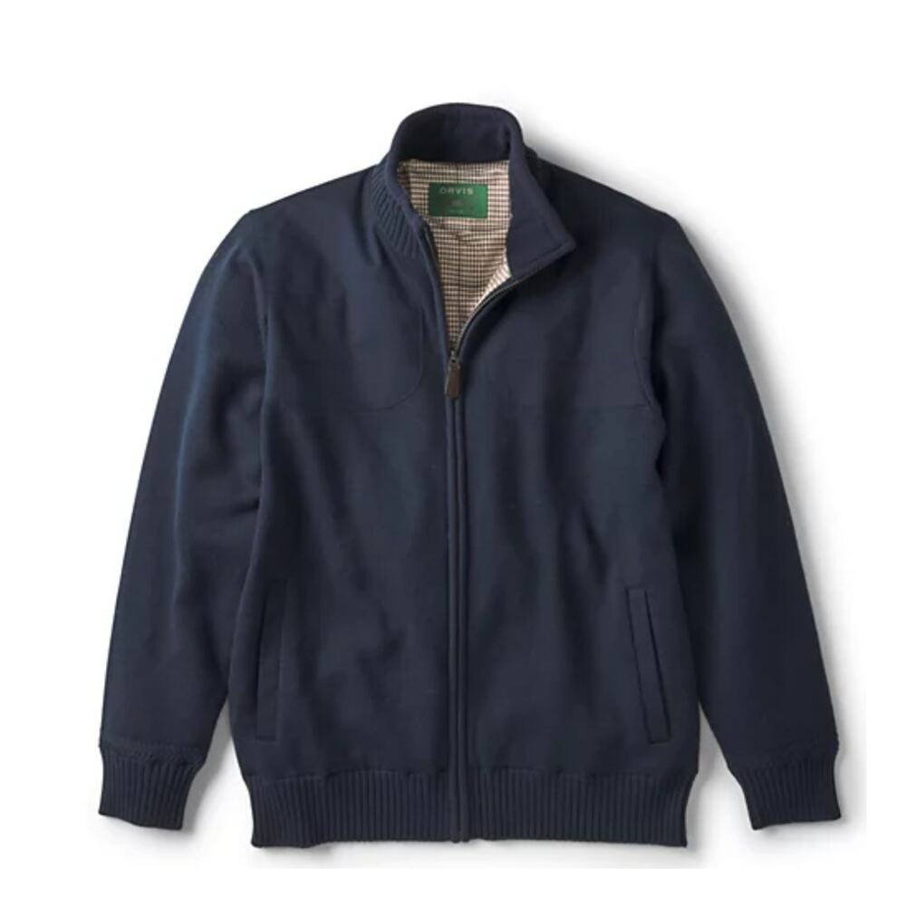 Orvis Sweater Men Large Blue‎ Foul Weather Wool Lined Full Zip Hunting